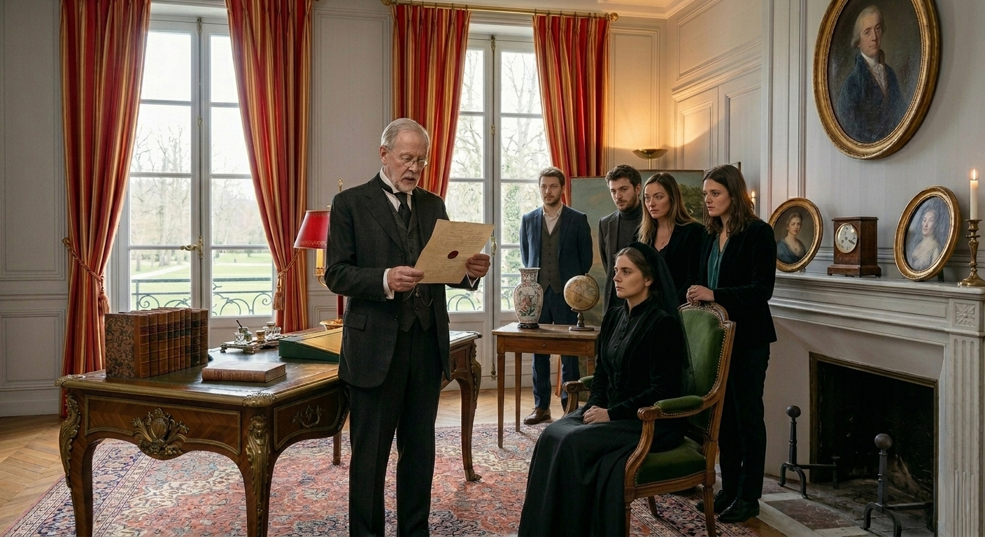 Scène nocturne dans un château, table de banquet aux chandelles